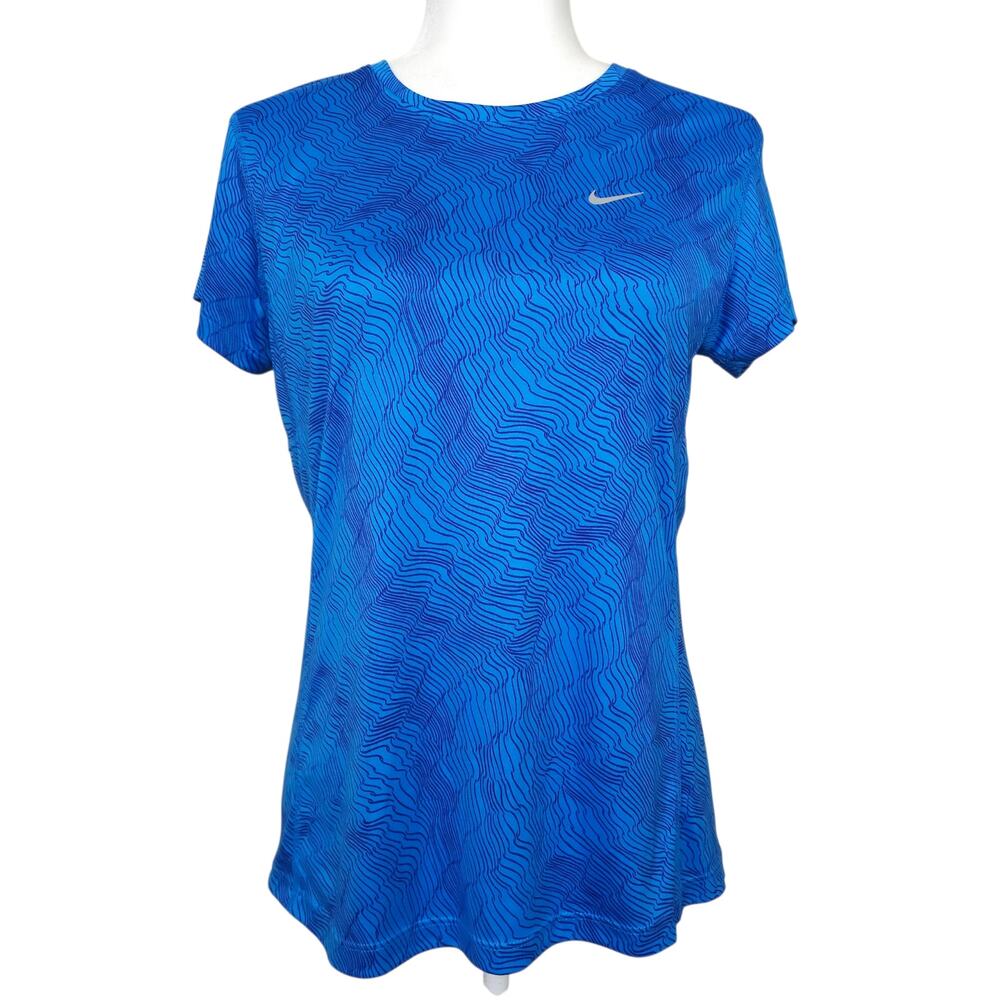 Nike Miler Women's Running Top Blue M Dri-Fit Reflective Training Shirt